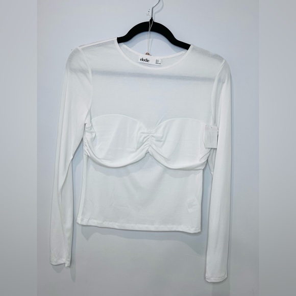 Elodie • Women’s White Ruched Front Long Sleeve Top XS NWT - Picture 4 of 10
